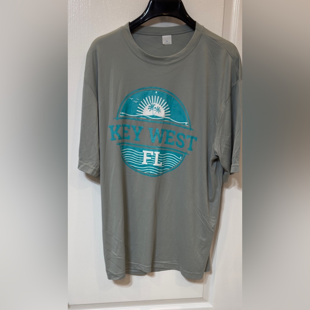 Key West FL Graphic Tee - Gray with Teal Print Large New with tag